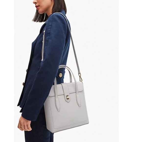 Kate Spade North South Mini Tote Crossbody Small Gray Leather Handbag Essential - Picture 5 of 12